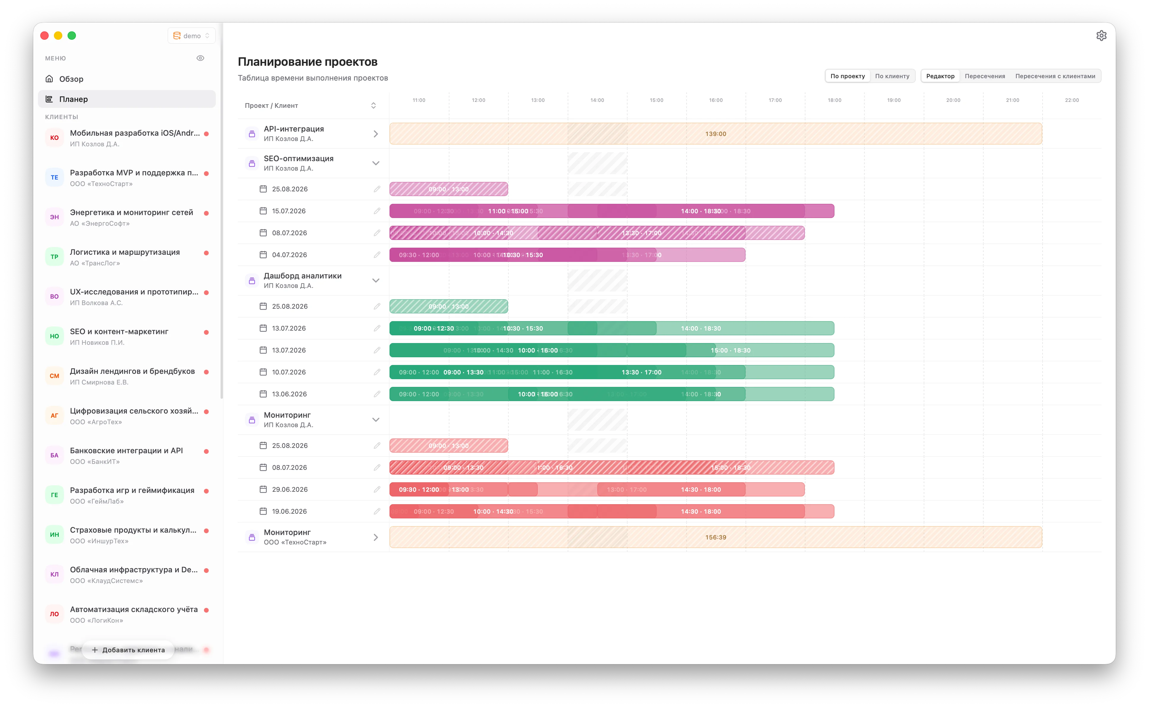 Планирование проектов в OctoWorkspace — светлая тема